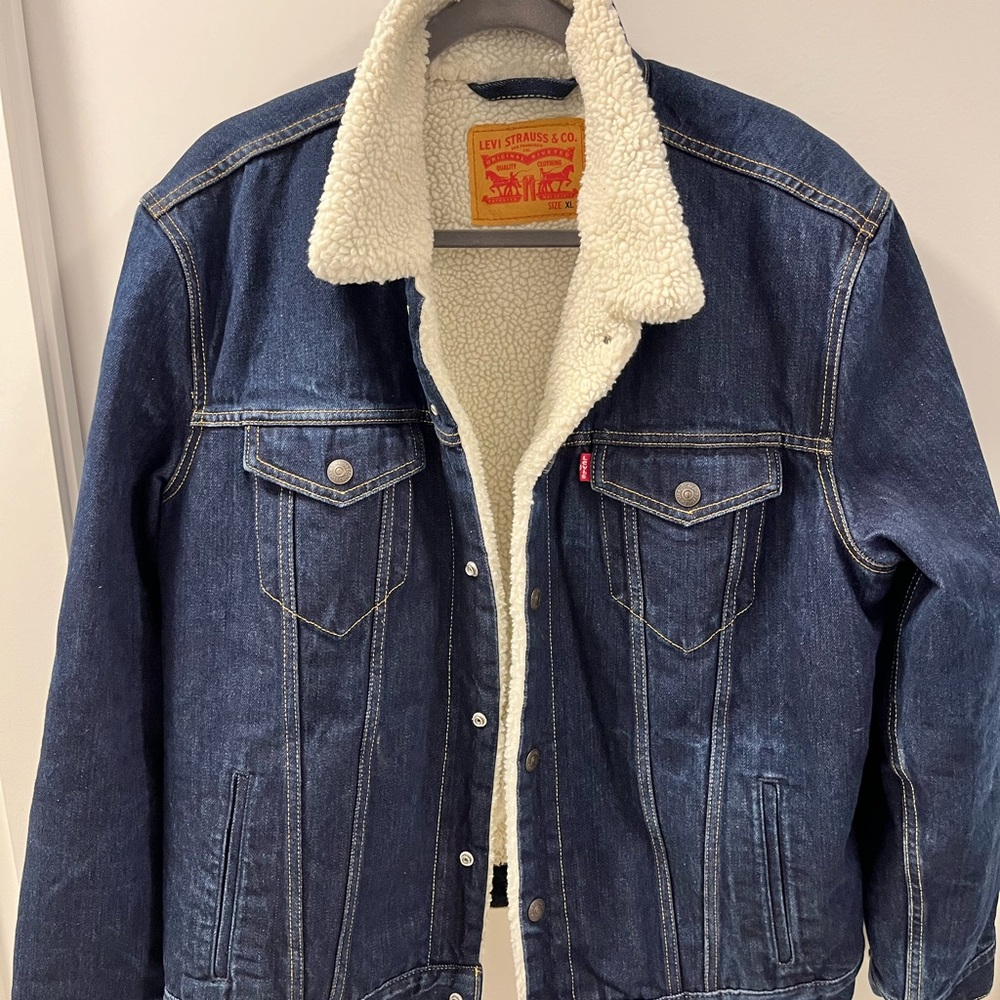 Levi's Blue and Cream Lightweight Shirt Jacket with Sherpa Collar